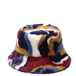 Vtg Fluffy Extravaganza Faux Fur Bucket Hat-Multicolored Fuzzy Fall &Winter Hat
